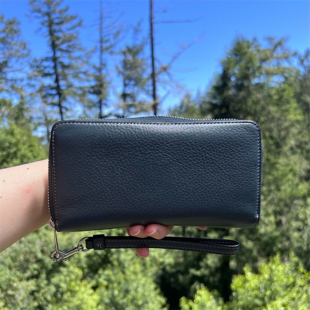 COACH Long Zip-Around Wallet Navy Blue Pebble Leather Silver Hardware AUTHENTIC - Picture 2 of 11